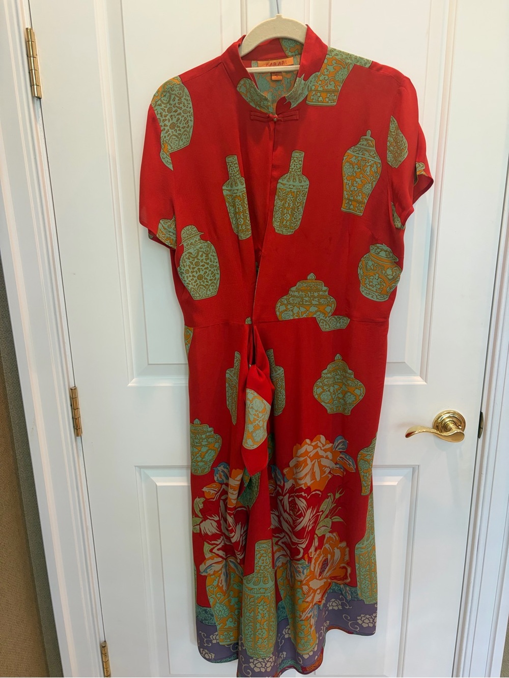 Harari vintage Floral Red Silk Faux Wrap Dress M